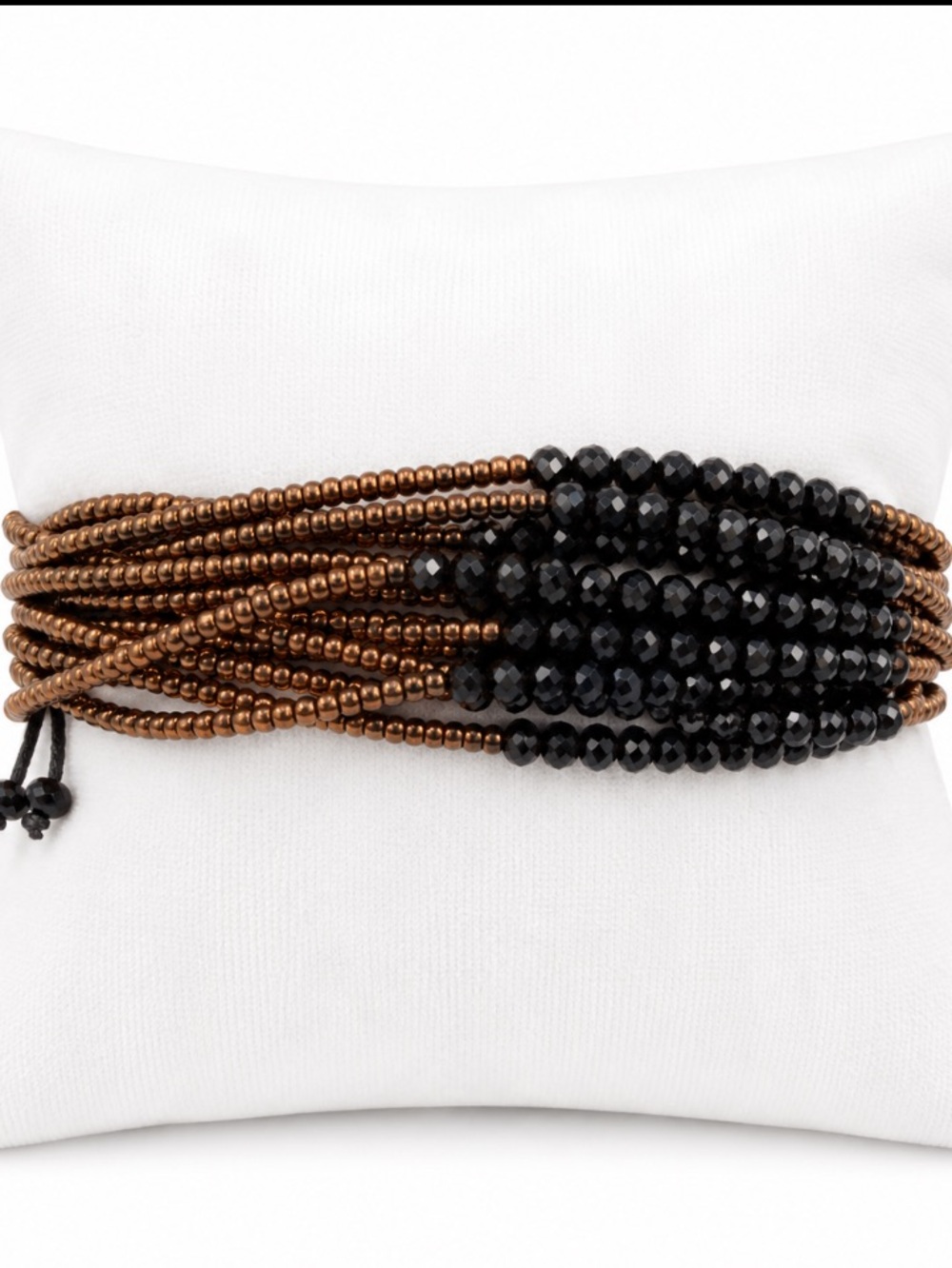 Black Faceted Bead & Bronze Multi-Strand Statement Adjustable Bracelet - Picture 2 of 5
